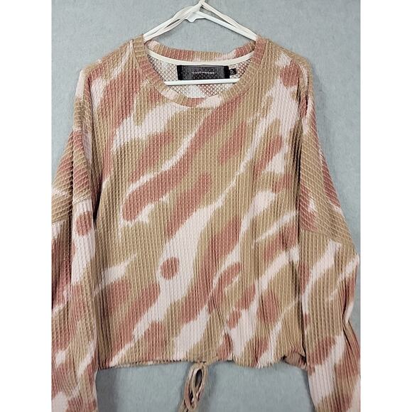 Code X Mode Pink Brown Waffle Knit LS Tie Front Sweater Women's Plus XXL Stretch - Picture 2 of 12